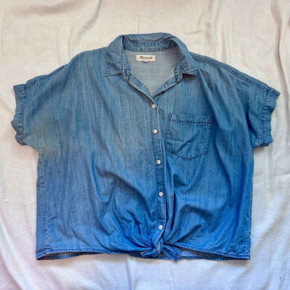 Madewell Short Sleeve Cropped Chambray Shirt - Picture 3 of 5